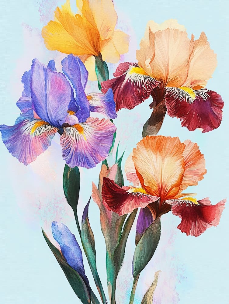 Oil Painting, Watercolor Flowers Iris