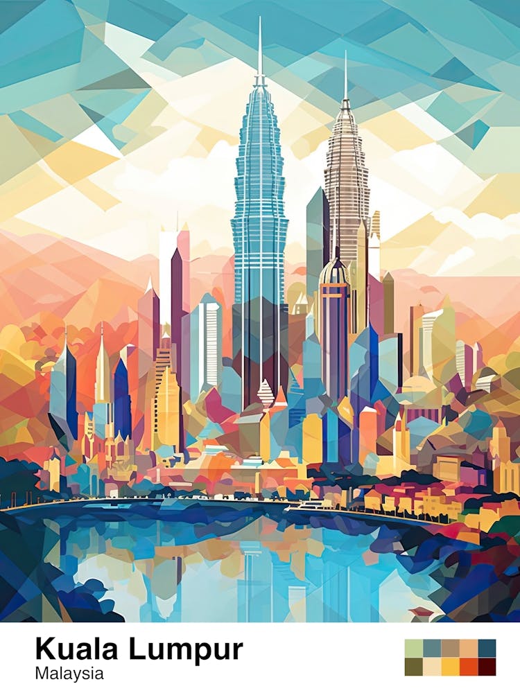 Kuala Lumpur, Malaysia, Geometric Illustration 1 Poster