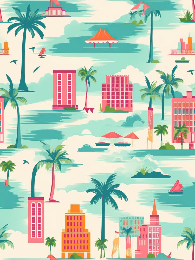 Miami Beach, Florida, California, Inspired Travel Pattern 8
