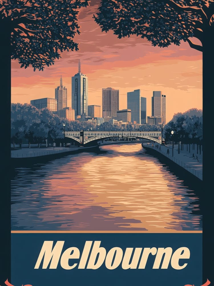 Aihrgdesign A Retro Travel Poster For Melbourne Featuring The 87db6ec1 22e8 49a5 882f Bc5179939180 0