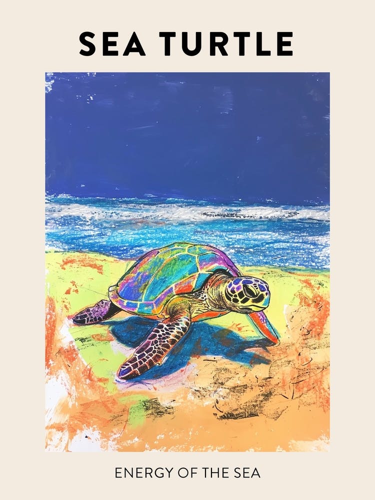 Sea Turtle On The Beach Crayon Doodle Poster 2