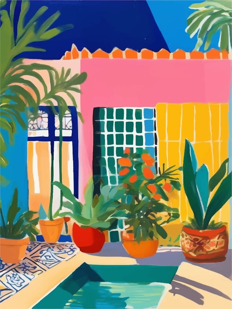 Colorful house with a pool