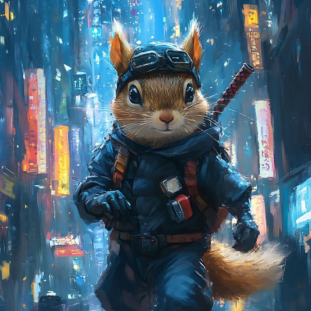 Futuristic City Ninja Squirrel Backdrop 3