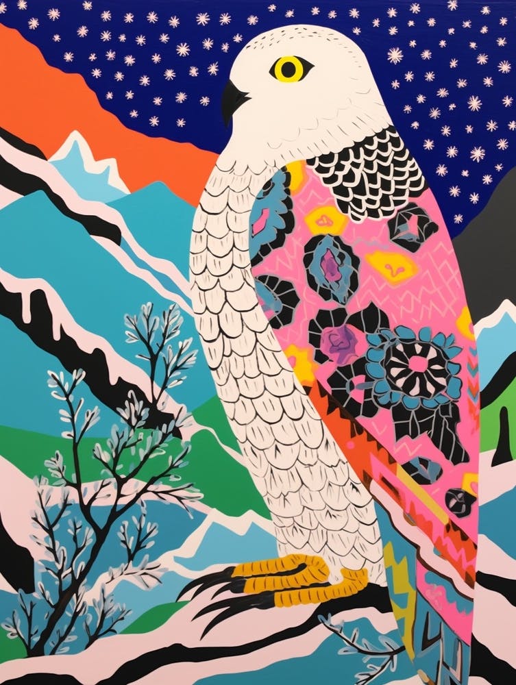 Maximalist Animal Painting Snowy Owl 3