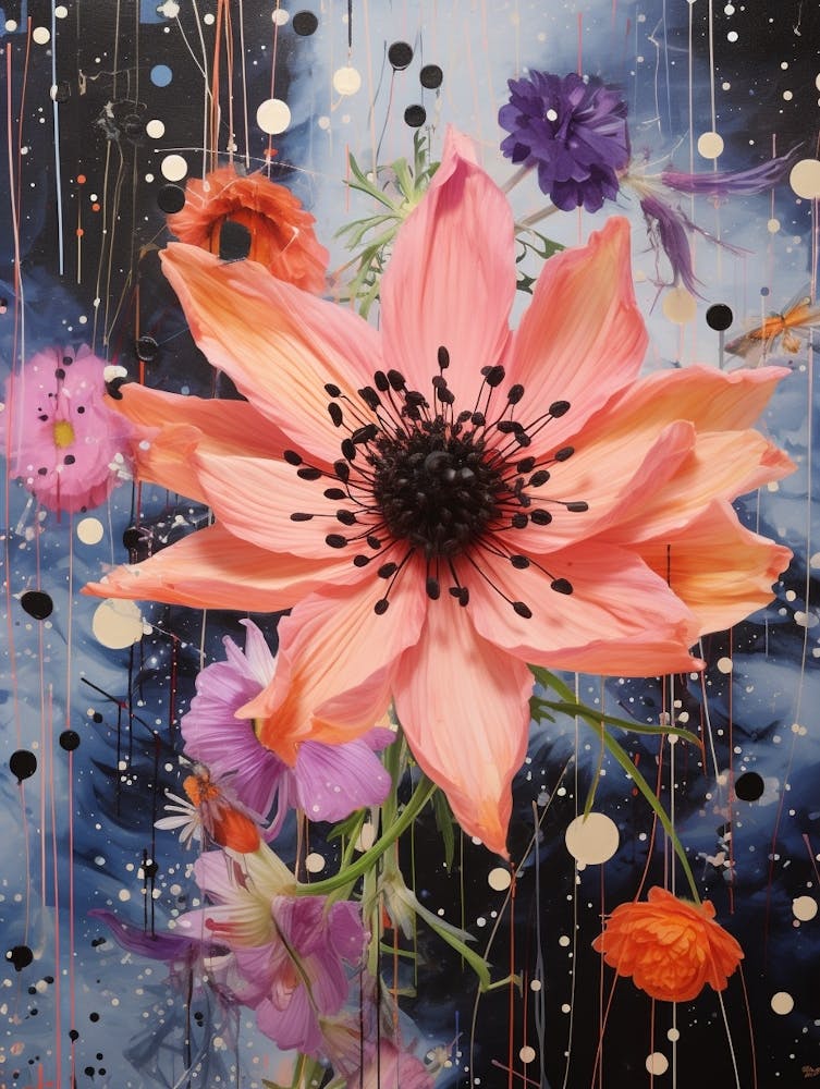 Surreal Florals Love In A Mist Nigella 4 Flower Painting