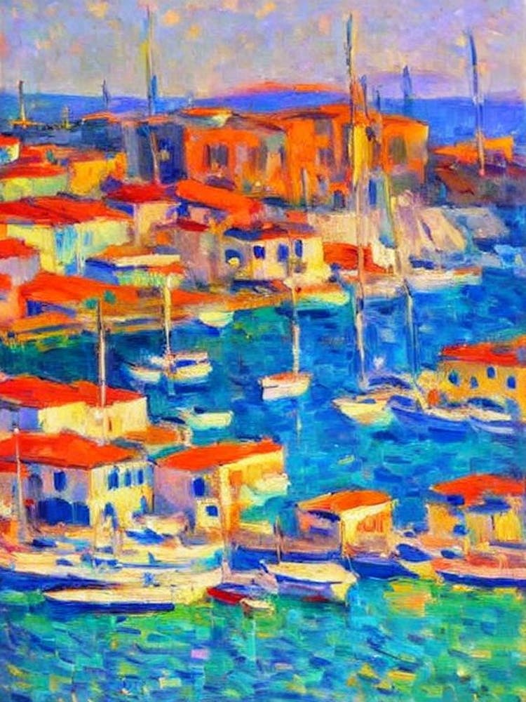 Port de Kavala Grèce Peinture au pinceau du port
