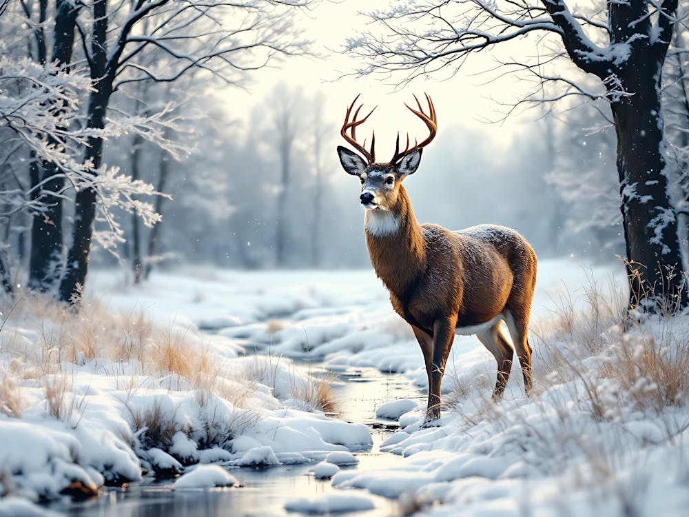 Deer In Winter Forest 1