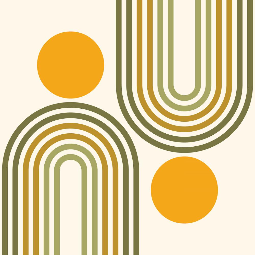 Mid Century Modern Geometric Rainbow And Sun Abstract A1 In Tropical Sage Gold Earthy 02