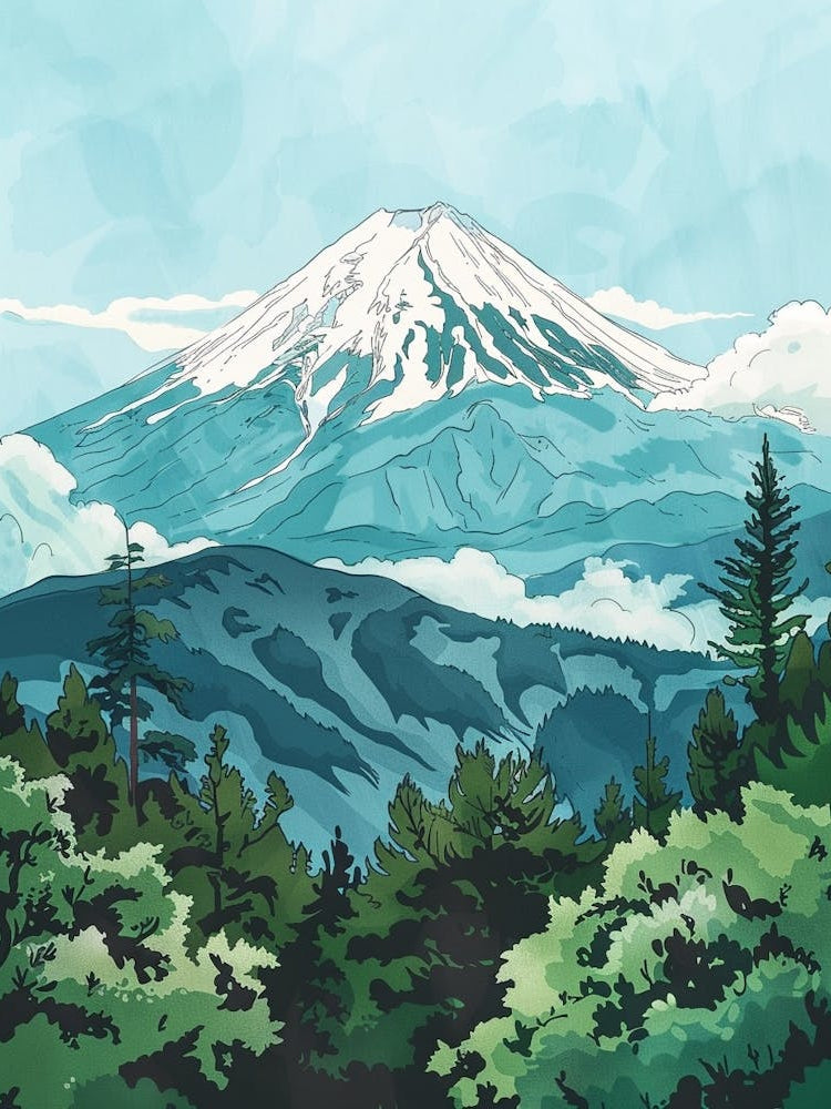 Mount Fuji Japan 11 Retro Illustration