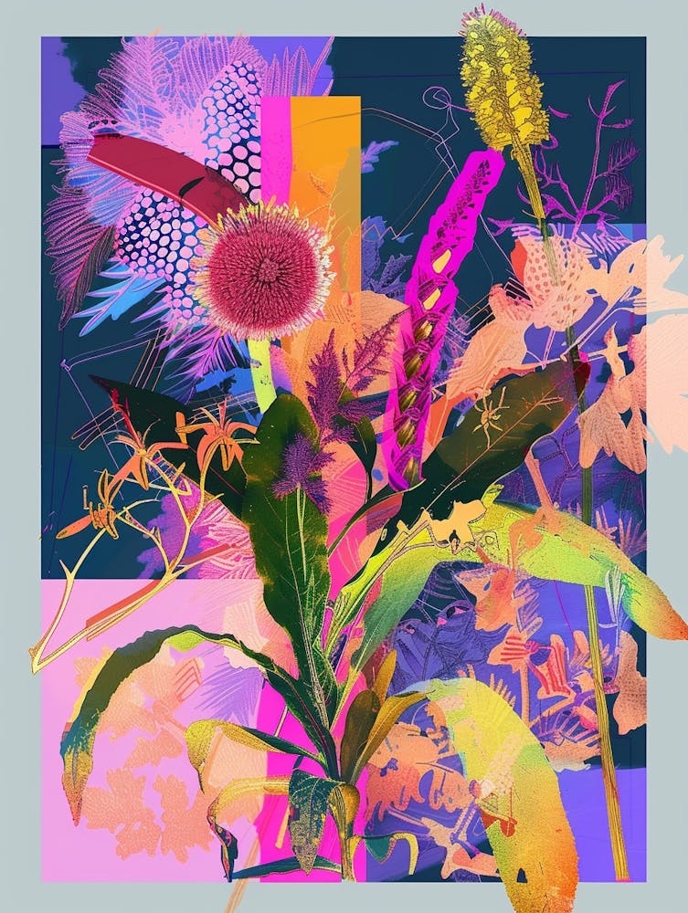 Prärieklee 1 Neon-Blumen-Collage