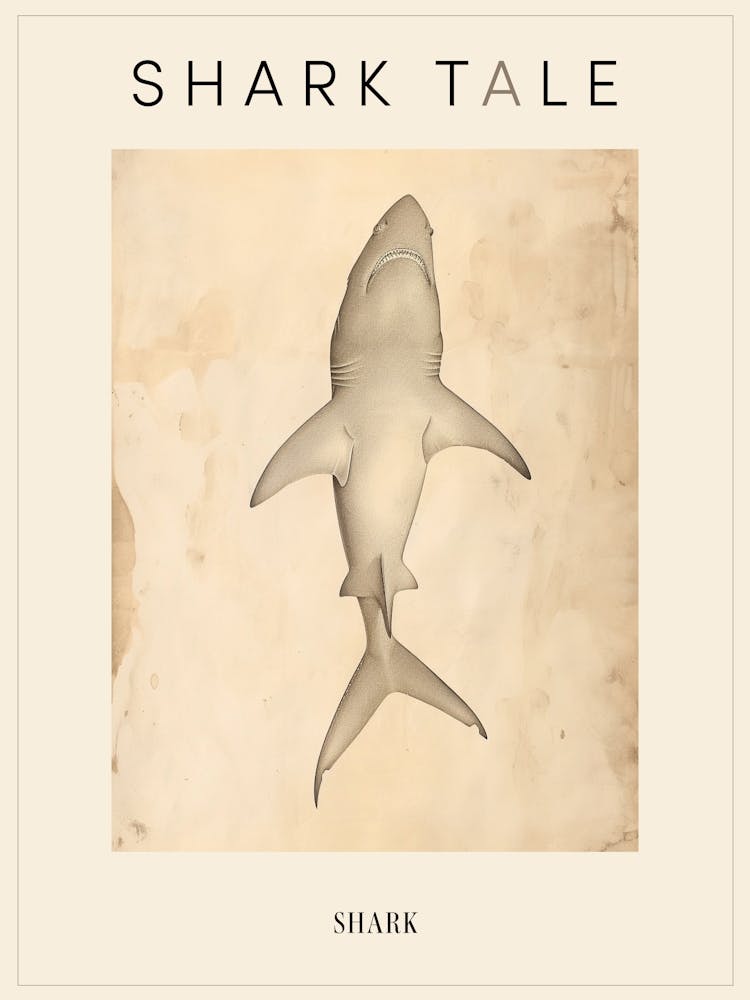 Vintage Shark Pencil Illustration Beige 1 Poster