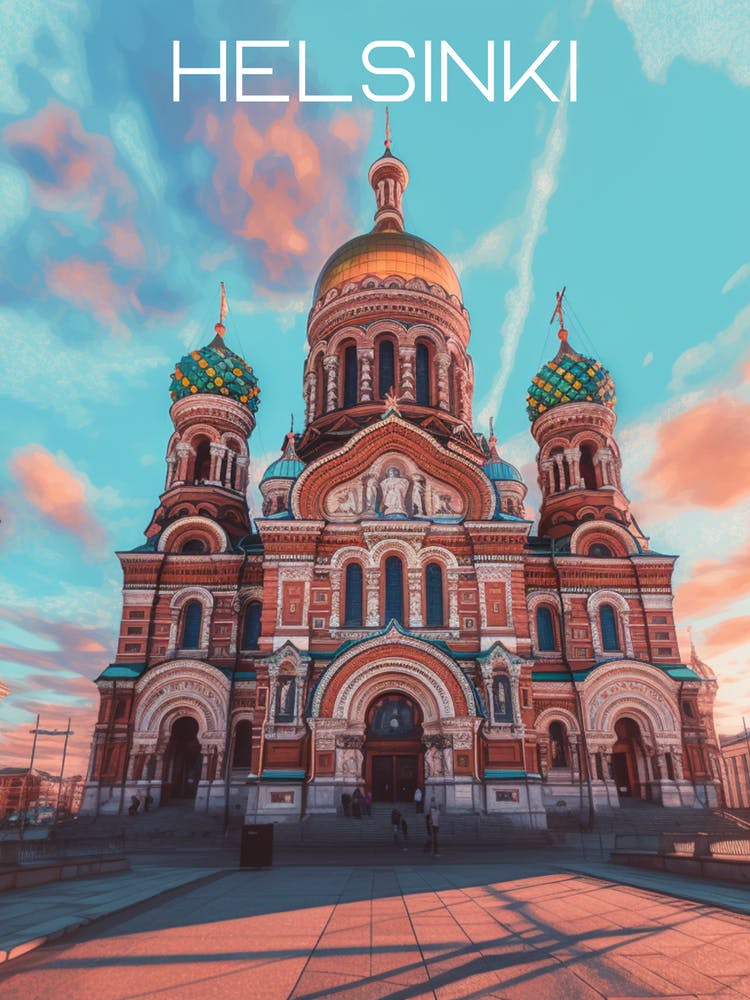 Colourful Finland Helsinki travel poster