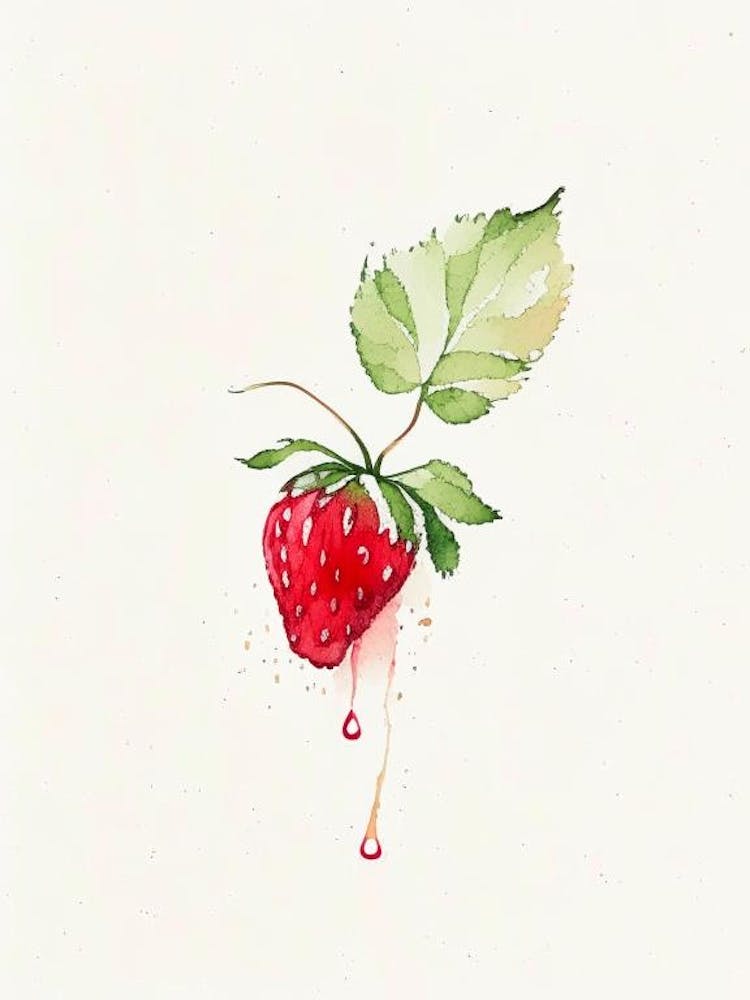 Strawberry Leaf Minimalist Watercolour 1