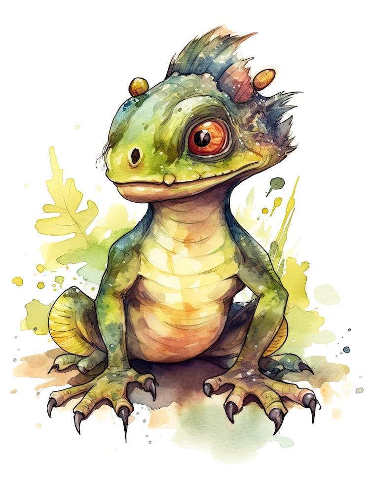 Dilophosaurus Cute Dinosaur Watercolour 1