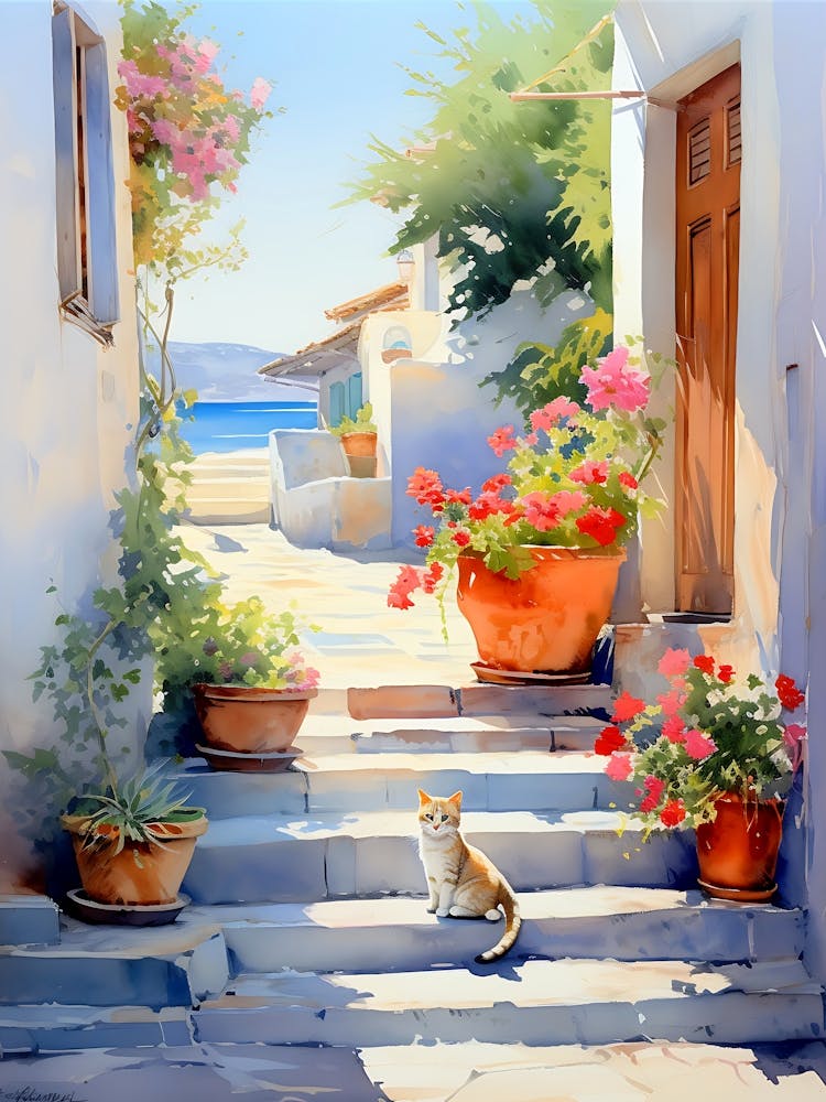 Cat On The Steps Mediterranean 1