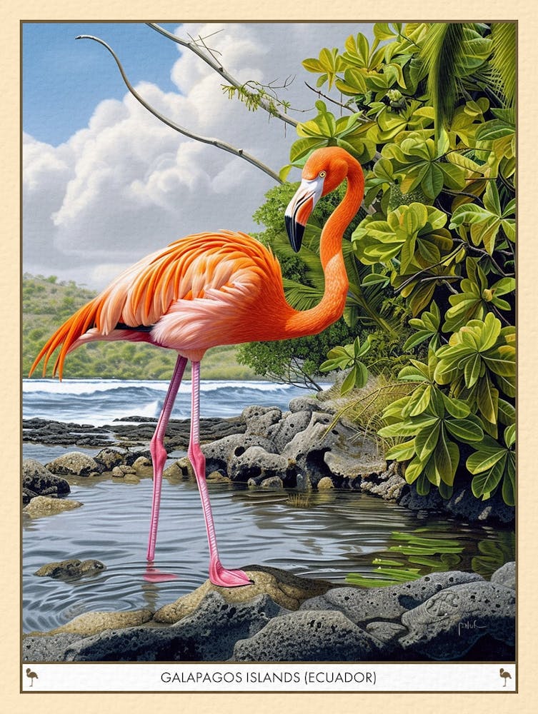 Greater Flamingo Galapagos Islands Ecuador Tropical Illustration 7 Poster