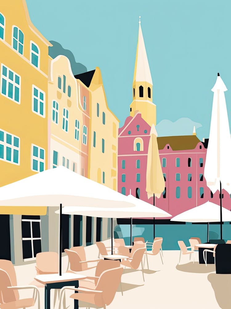Malmo, Sweden, Flat Pastels Tones Illustration 3