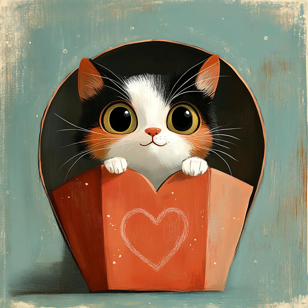 Cute Cat Peeking from Heart Gift Box 9