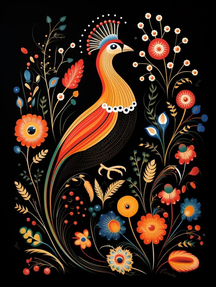 Folk Bird Illustration Pheasant 1