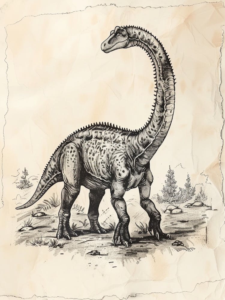 Camarasaurus Dinosaur Black Ink Illustration 3