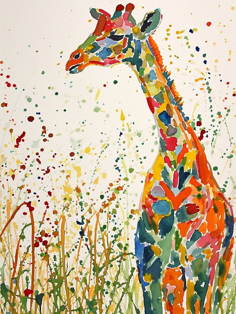 Giraffe In The Foliage Watercolour Inspired 1