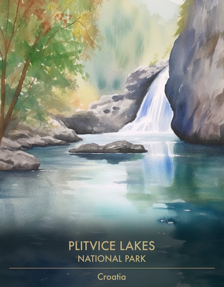 Plitvice Lakes National Park Croatia Watercolour 1