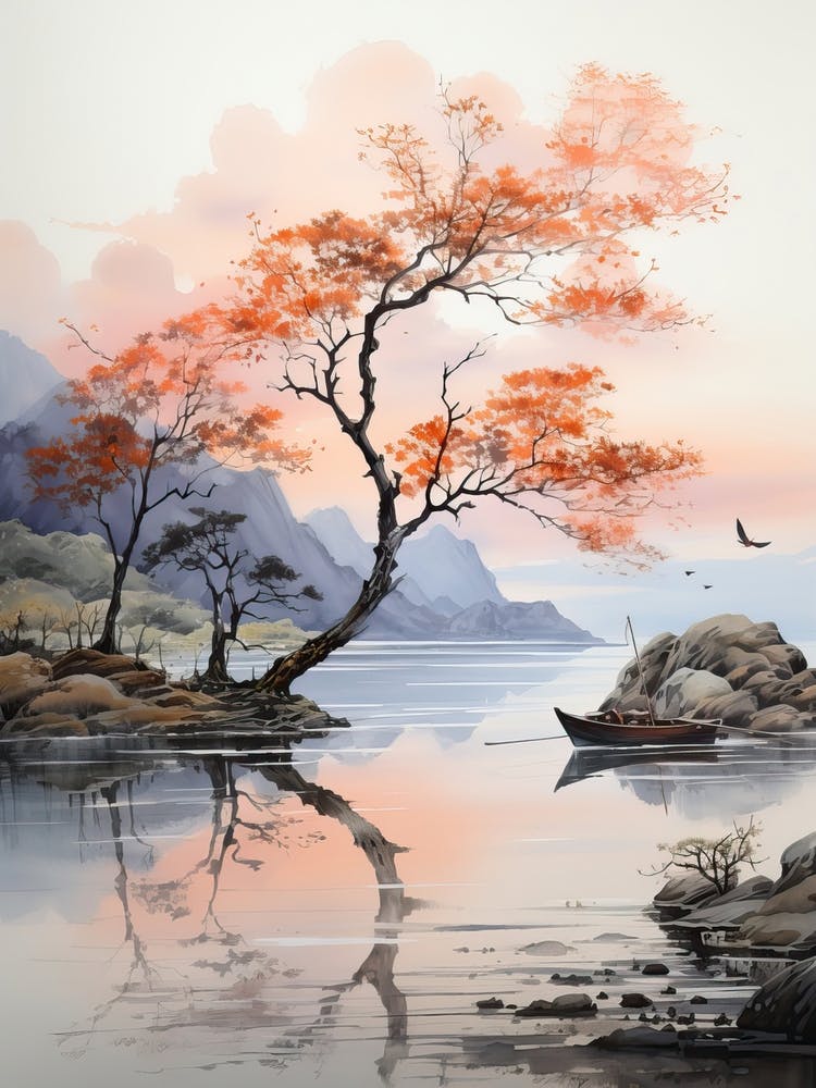 The Ogasawara Islands In Tokyo, Japanese Brush Painting, Ukiyo E, Minimal 1