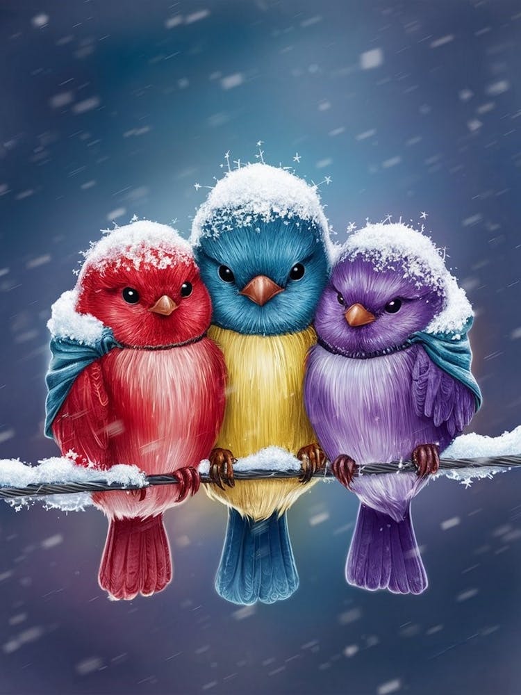 Three Colorful Birds On A Wire