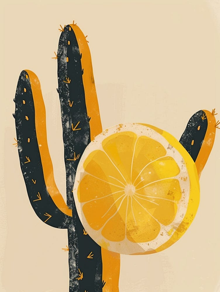 Lemon Ball Cactus Minimalist Abstract Illustration 3