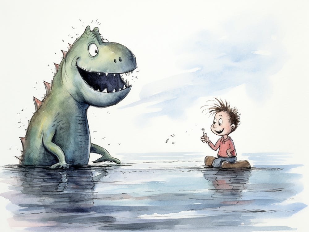 Boy Talking To A Loch Ness