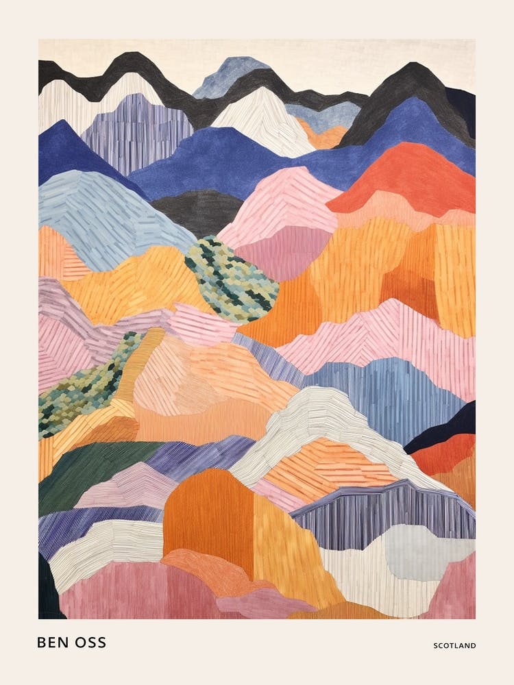 Ben Oss Scotland Colourful Mountain Illustration Poster