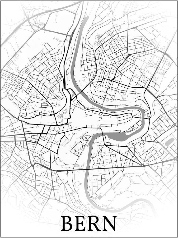 Bern, Schweiz,, City Map, Black And White Fade Design
