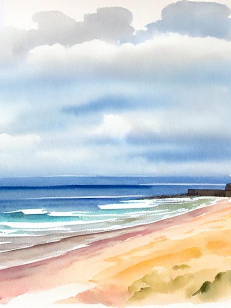 Tynemouth Longsands Beach, Tyne And Wear Watercolour