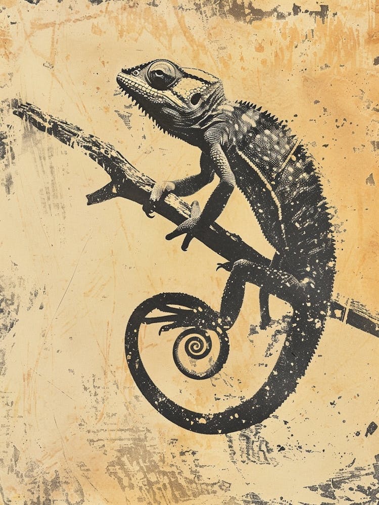 Black Chameleon Block Print 2