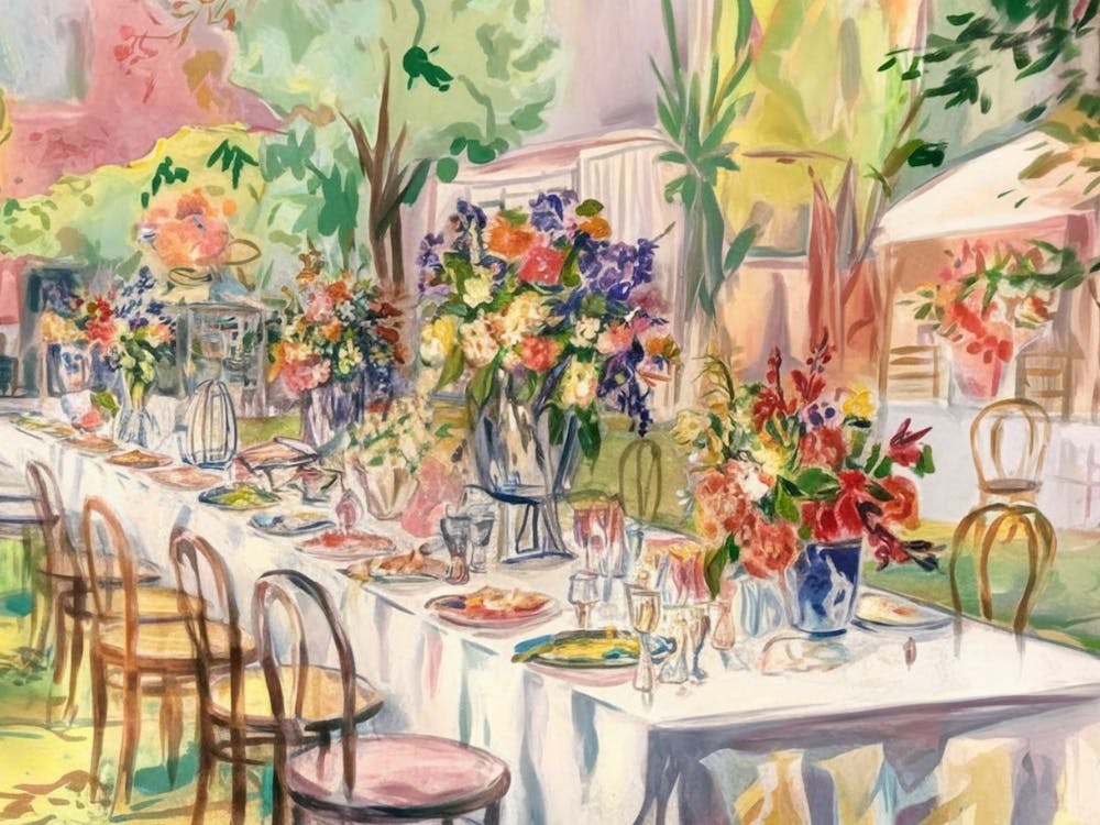 Al Fresco Grandeur - Outdoor Dining Table with Abundant Floral Arrangements