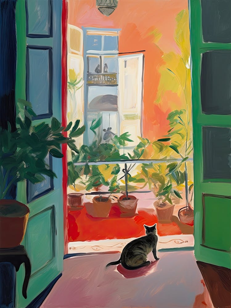 Open Window With Cat Matisse Style Rome Italy 1