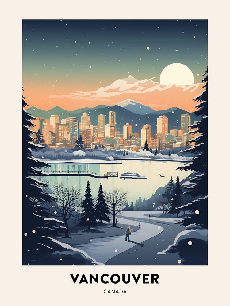 Winter Night  Travel Poster Vancouver Canada 3