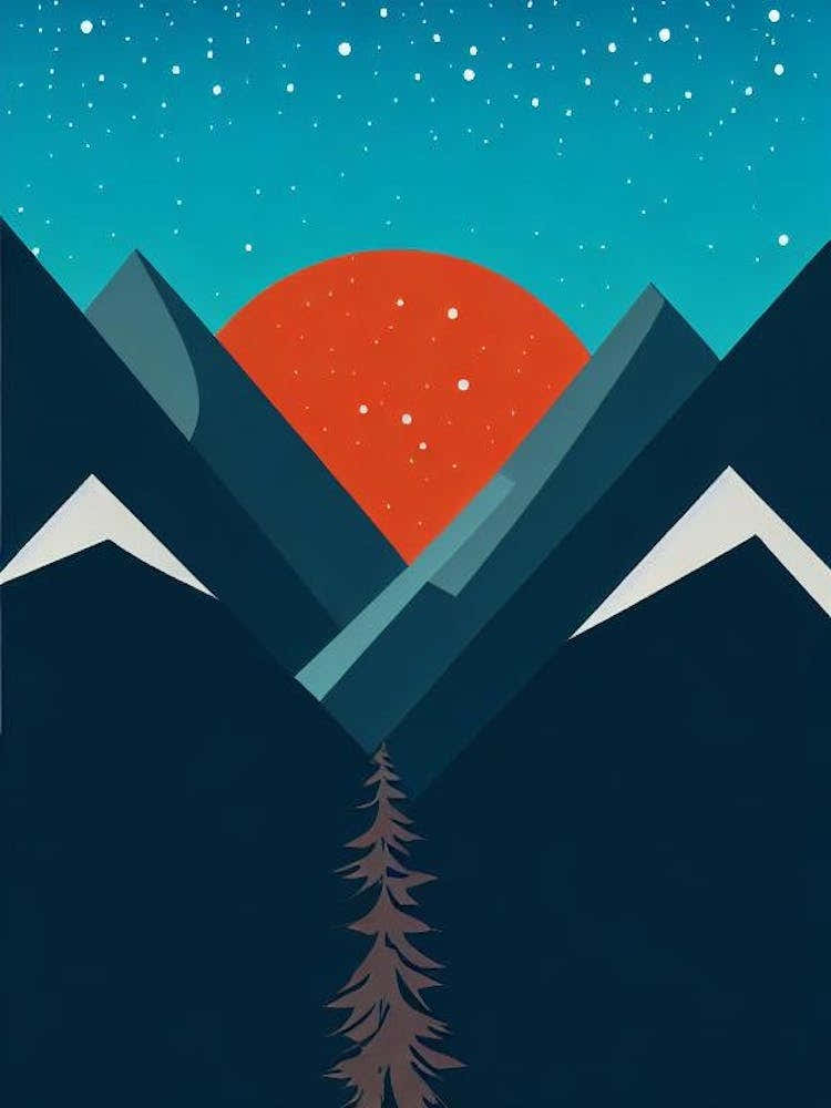 Cervinia, Italy Modern Illustration Skiing Poster