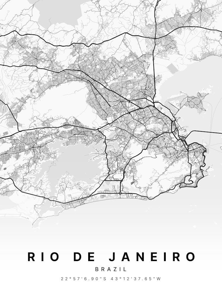 Rio De Janeiro Brazil White Map