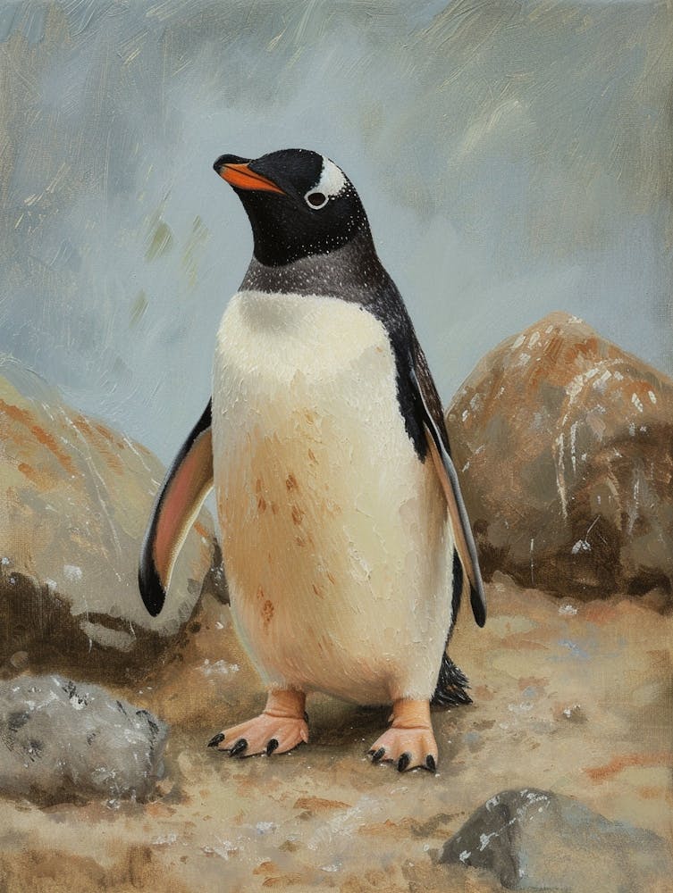 Adlie Penguin Zavodovski Island Oil Painting 1
