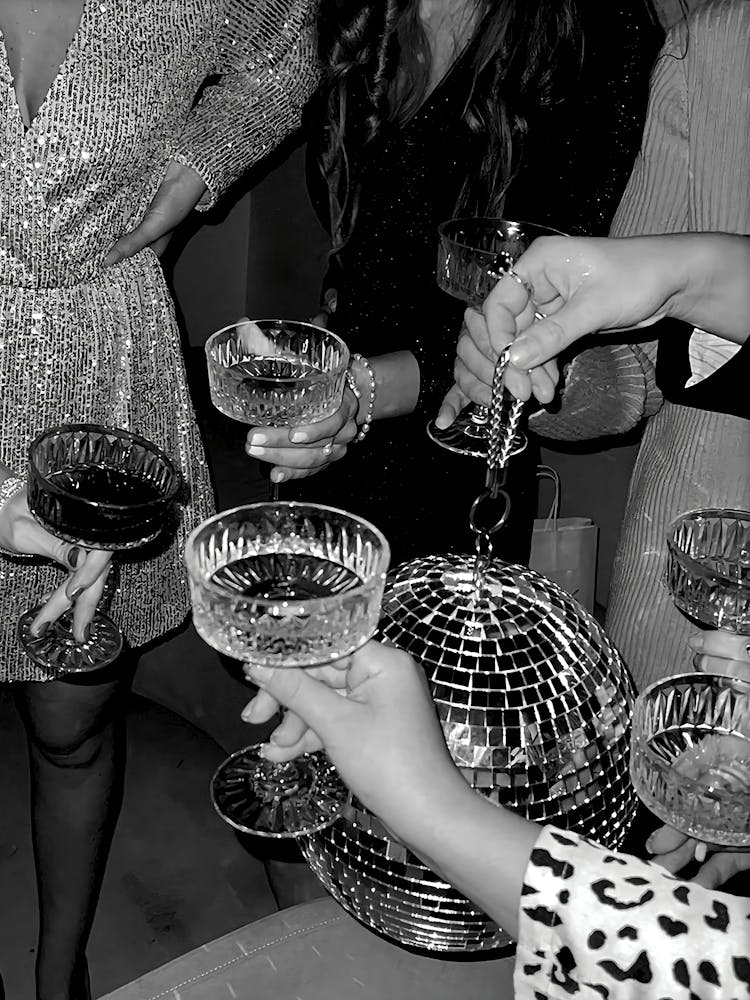 Cheers In Disco Party Print, Disco Ball Poster, Black And White, Bar Cart Wall Art, Cocktail Prints, Girly Dorm Room Decor