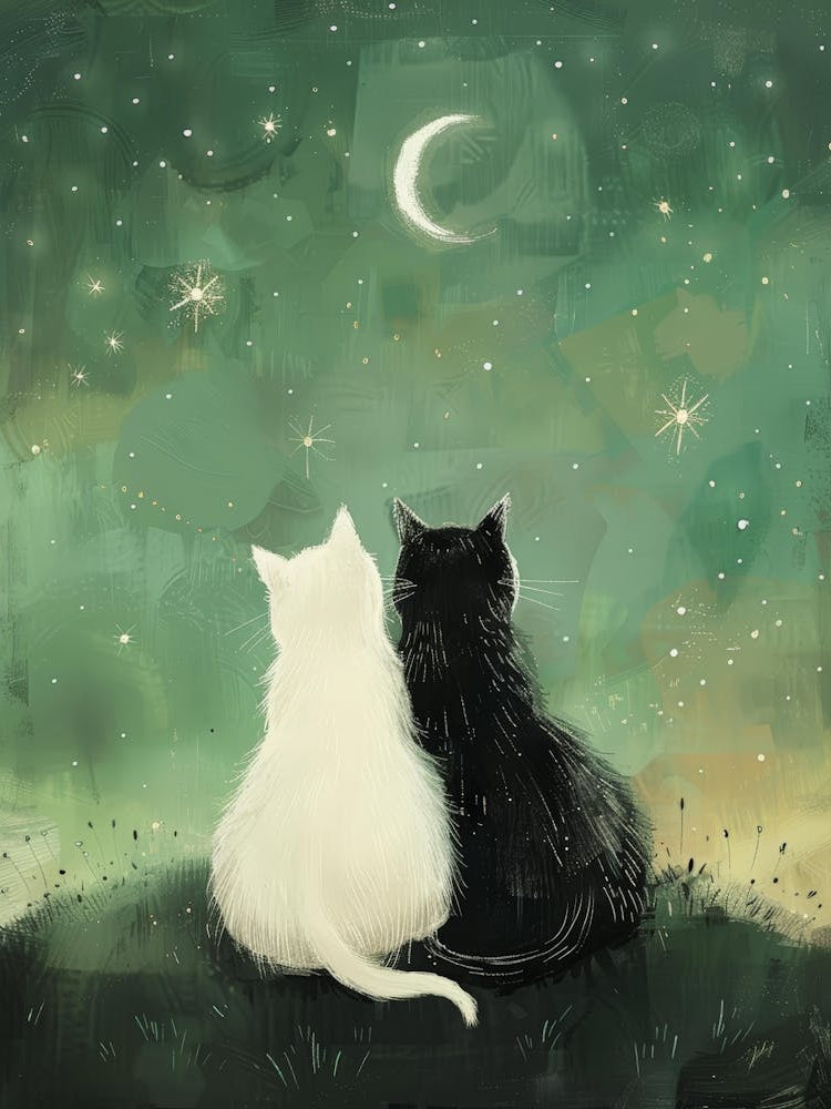 Two Cats Looking At The Moon 4