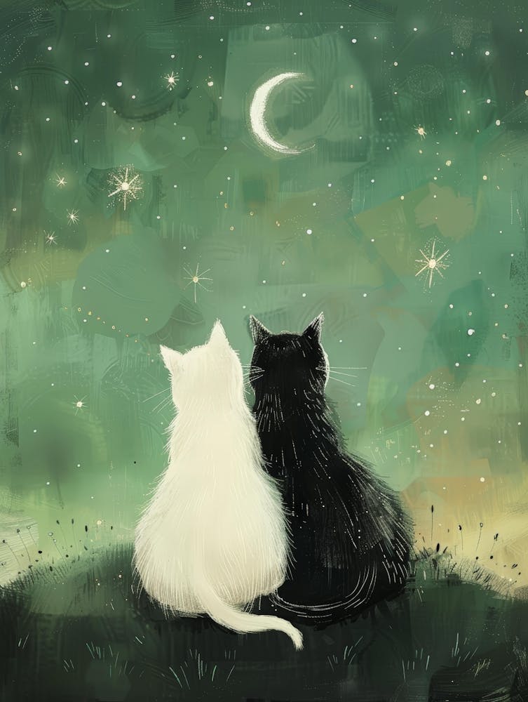 Two Cats Looking At The Moon 4