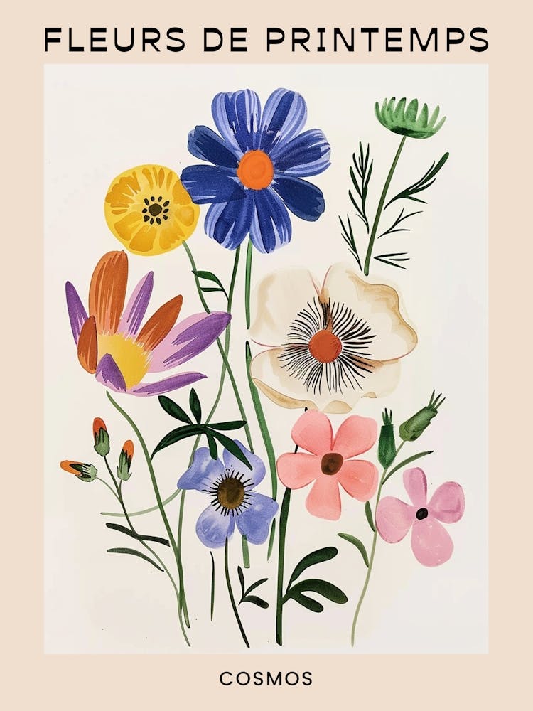 Spring Floral French Poster  Cosmos 2
