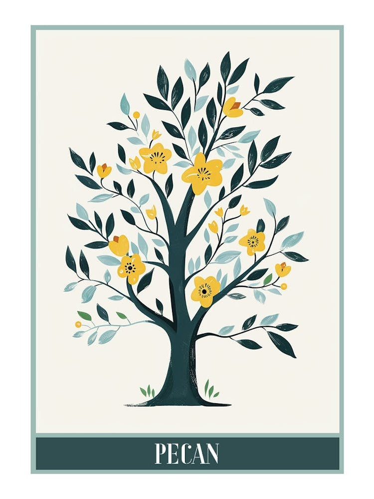Pecan Tree Flat Illustration 6 Poster