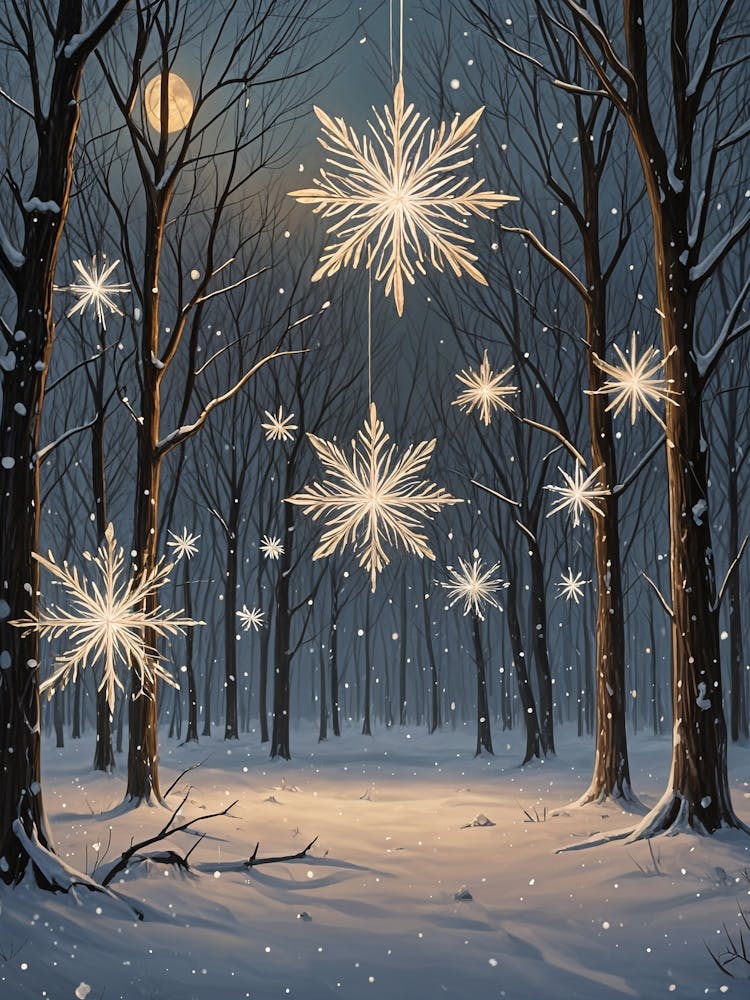Snowflakes In The Night Forest