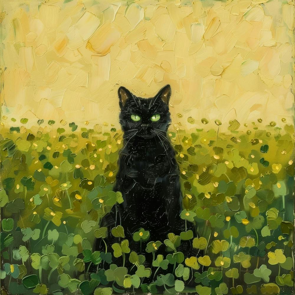 Black Cat In Clover Field