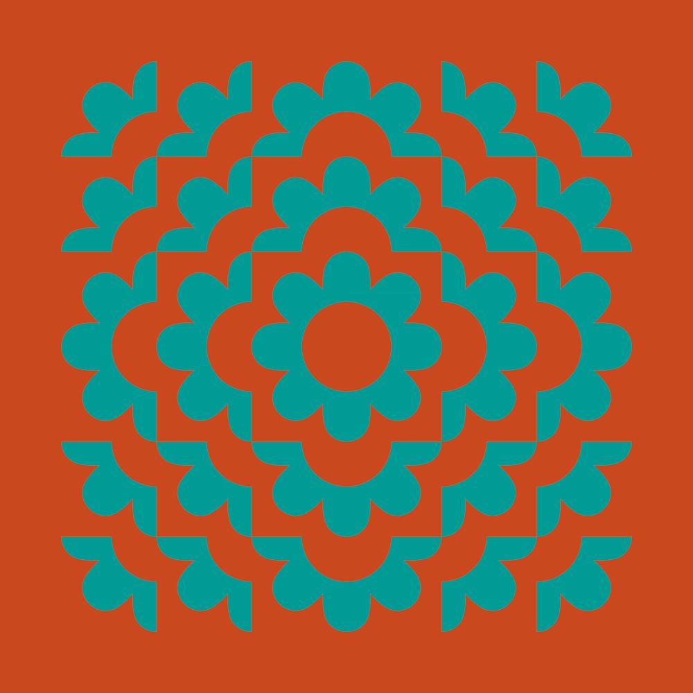 Abstract Flowers Pattern 9 In Persian Green Pastel Red 02