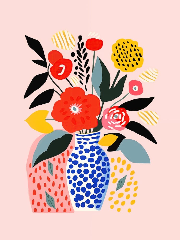 Matisse Inspired Flowers On Blush Pink Background