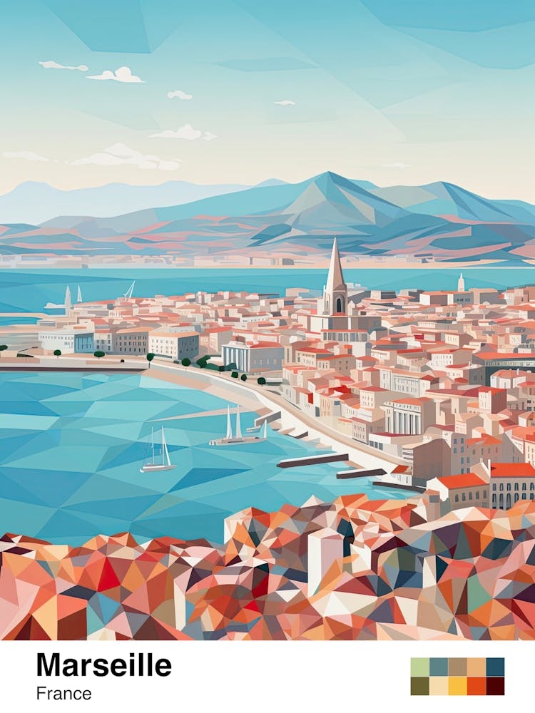 Marseille, France, Geometric Illustration 7 Poster